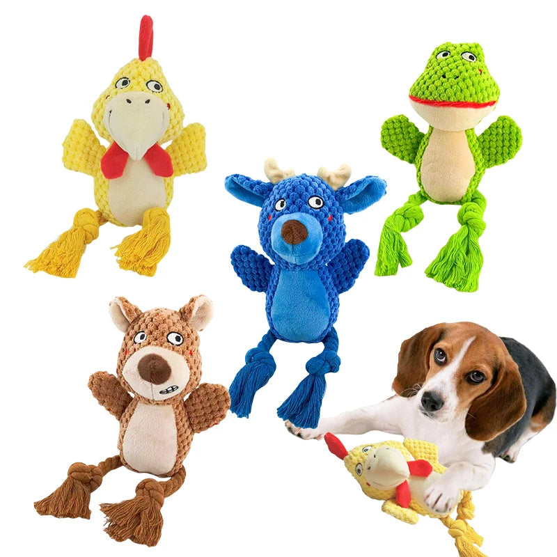 Dog Enrichment Toy Cute Animal Rope Dog Toy  Plush Puppy Chew Pet Squeak Toy Cartoon Interactive Games For Dogs Stuff For Dogs