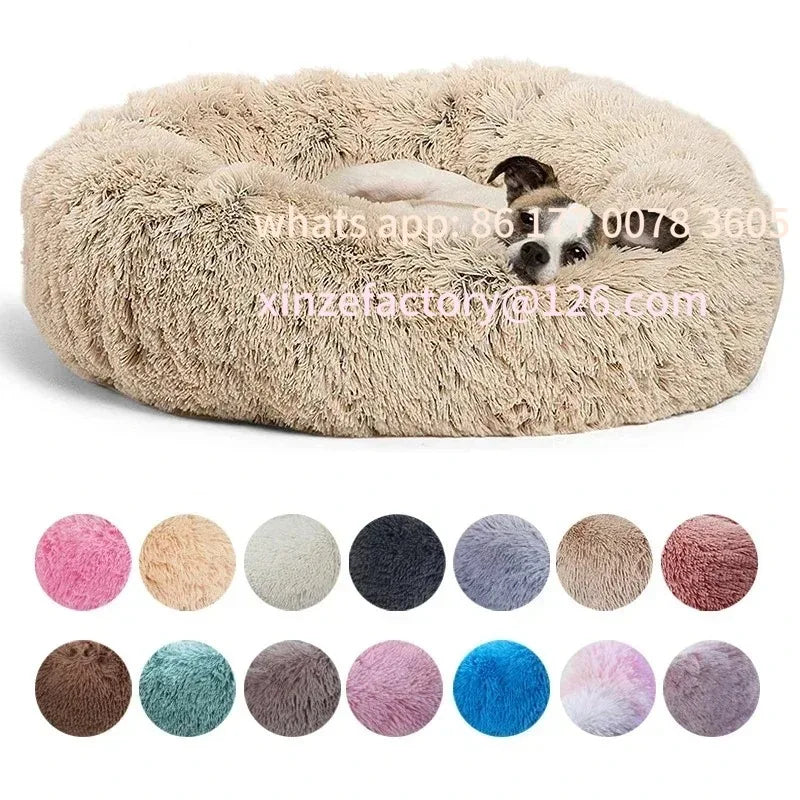 Customizable 40-90cm Round Pet Bed for Large Dog Bed Super Soft Cat Bed Long Plush Dog House for Medium Dog House Winter Warm