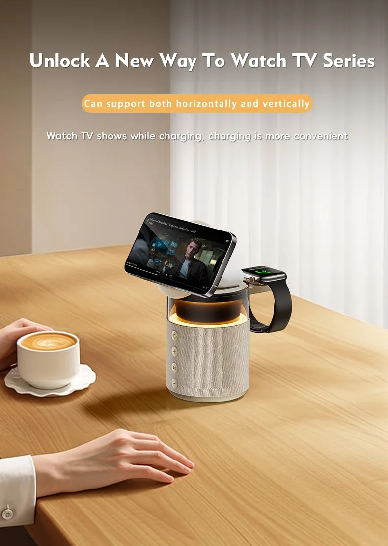 5-in-1 Magnetic Wireless Charging/ Wireless Speaker Night Light Fast Charger for iPhone iWatch AirPods With Speaker