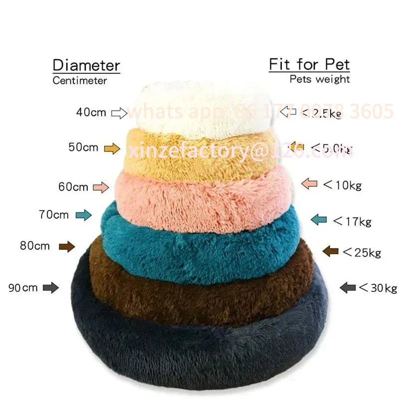 Customizable 40-90cm Round Pet Bed for Large Dog Bed Super Soft Cat Bed Long Plush Dog House for Medium Dog House Winter Warm