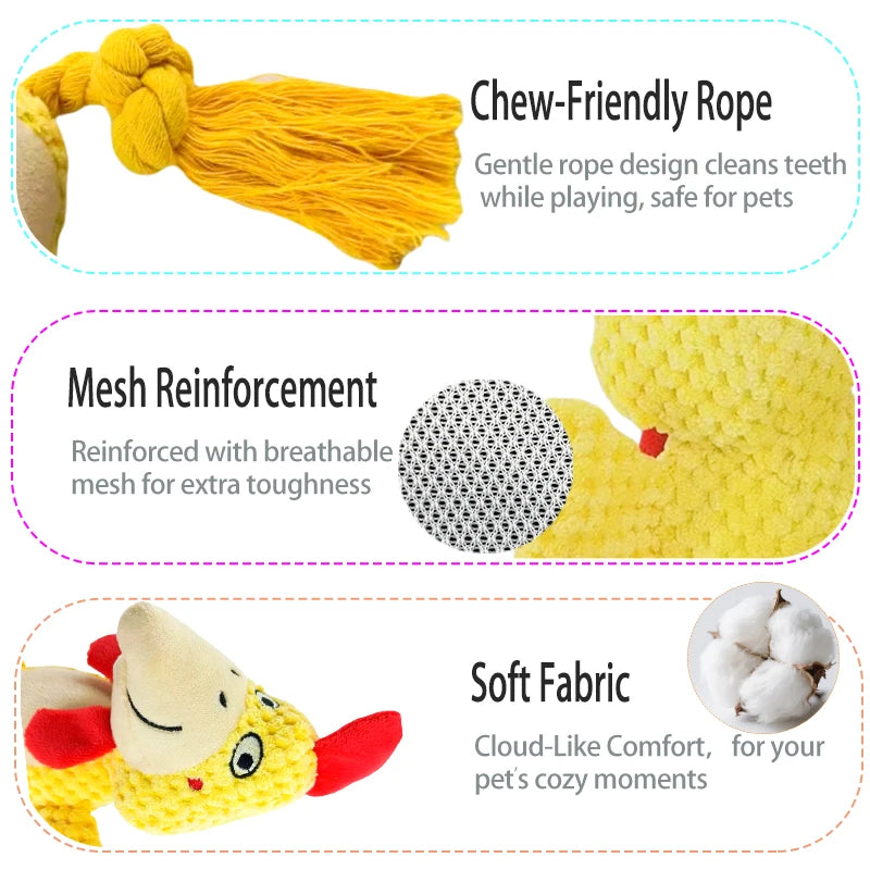 Dog Enrichment Toy Cute Animal Rope Dog Toy  Plush Puppy Chew Pet Squeak Toy Cartoon Interactive Games For Dogs Stuff For Dogs