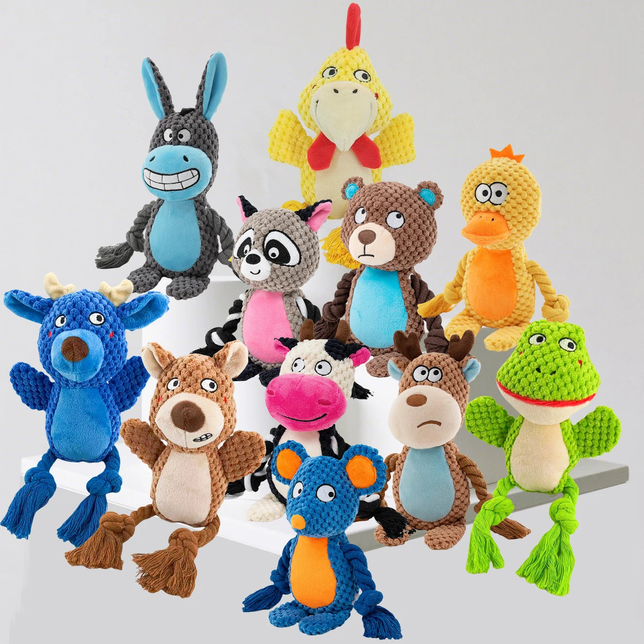 Dog Enrichment Toy Cute Animal Rope Dog Toy  Plush Puppy Chew Pet Squeak Toy Cartoon Interactive Games For Dogs Stuff For Dogs