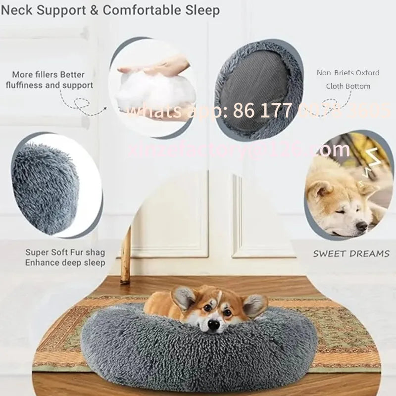 Customizable 40-90cm Round Pet Bed for Large Dog Bed Super Soft Cat Bed Long Plush Dog House for Medium Dog House Winter Warm