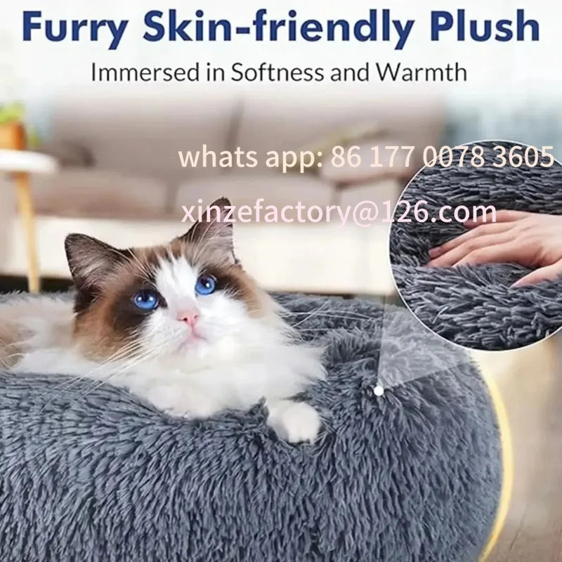 Customizable 40-90cm Round Pet Bed for Large Dog Bed Super Soft Cat Bed Long Plush Dog House for Medium Dog House Winter Warm
