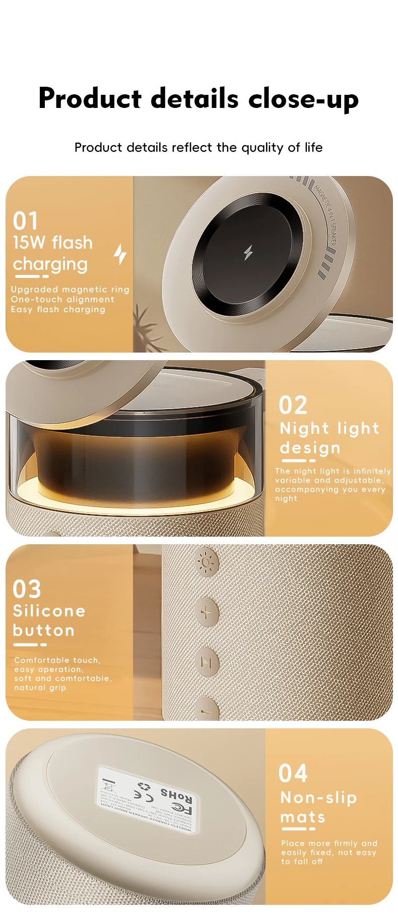 5-in-1 Magnetic Wireless Charging/ Wireless Speaker Night Light Fast Charger for iPhone iWatch AirPods With Speaker