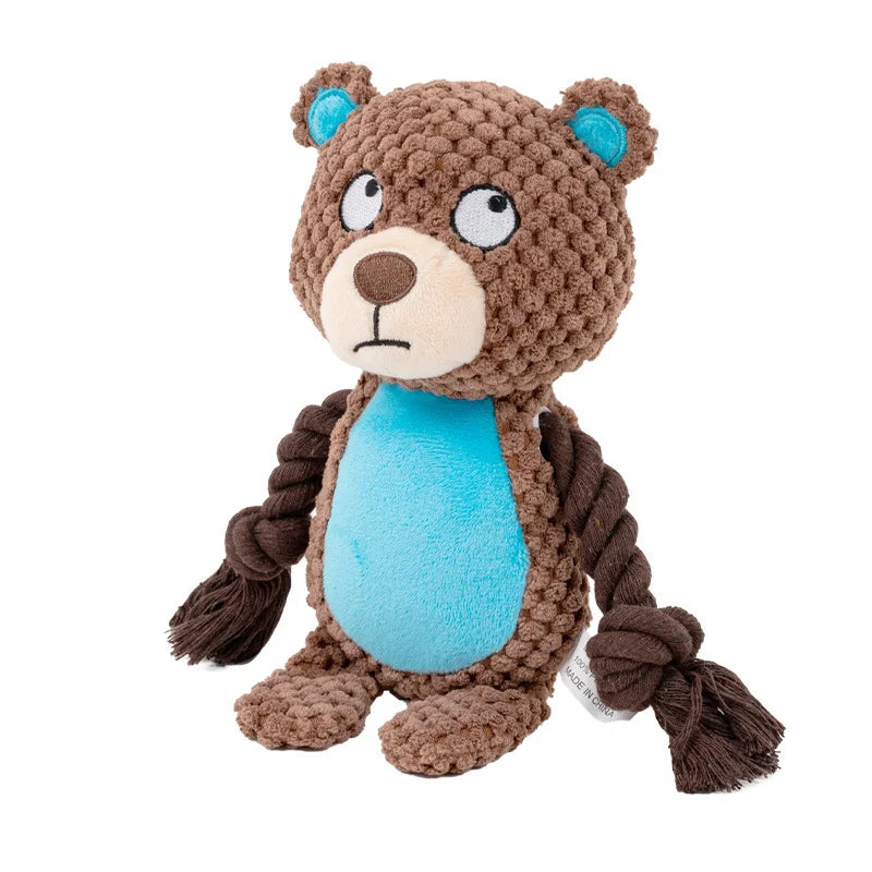 Dog Enrichment Toy Cute Animal Rope Dog Toy  Plush Puppy Chew Pet Squeak Toy Cartoon Interactive Games For Dogs Stuff For Dogs