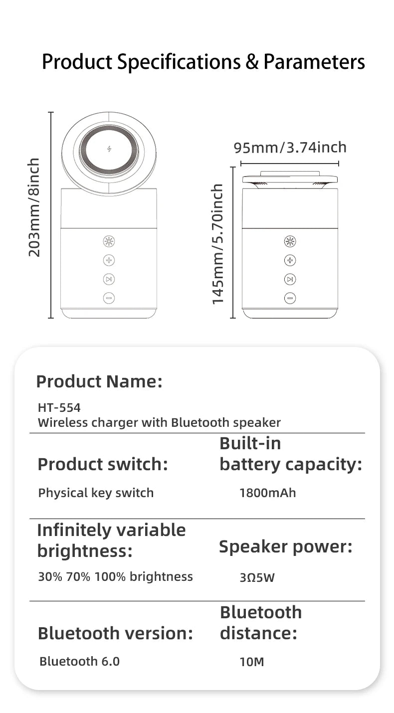 5-in-1 Magnetic Wireless Charging/ Wireless Speaker Night Light Fast Charger for iPhone iWatch AirPods With Speaker