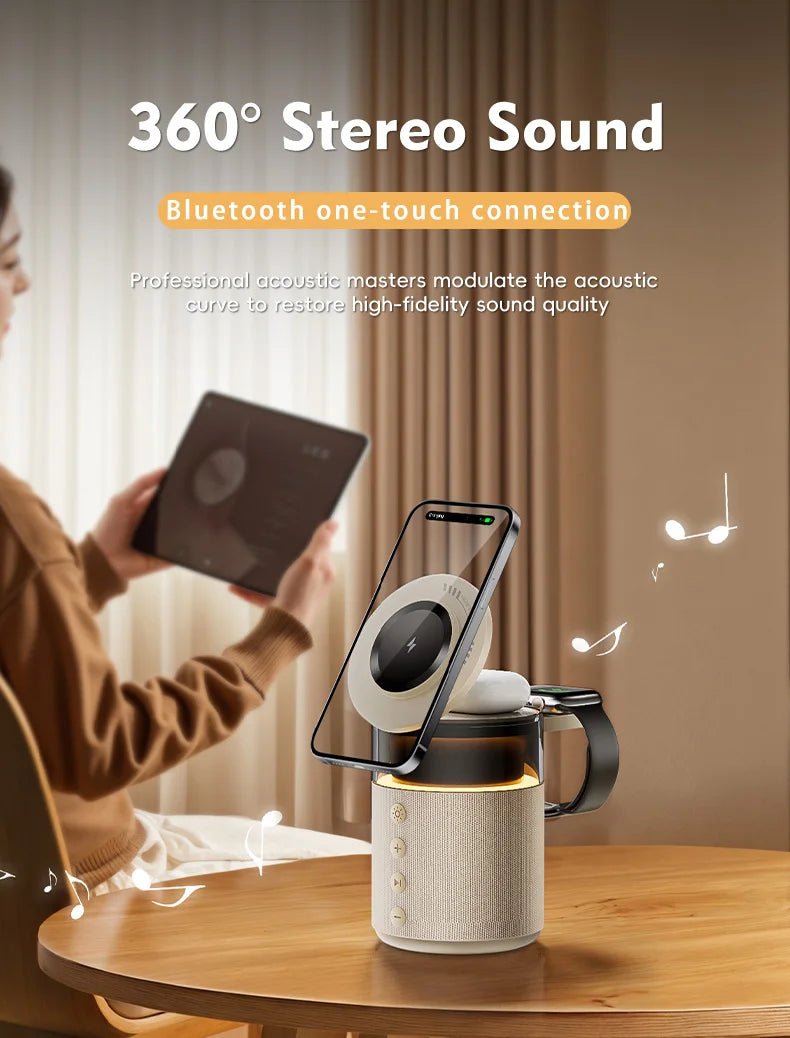 5-in-1 Magnetic Wireless Charging/ Wireless Speaker Night Light Fast Charger for iPhone iWatch AirPods With Speaker